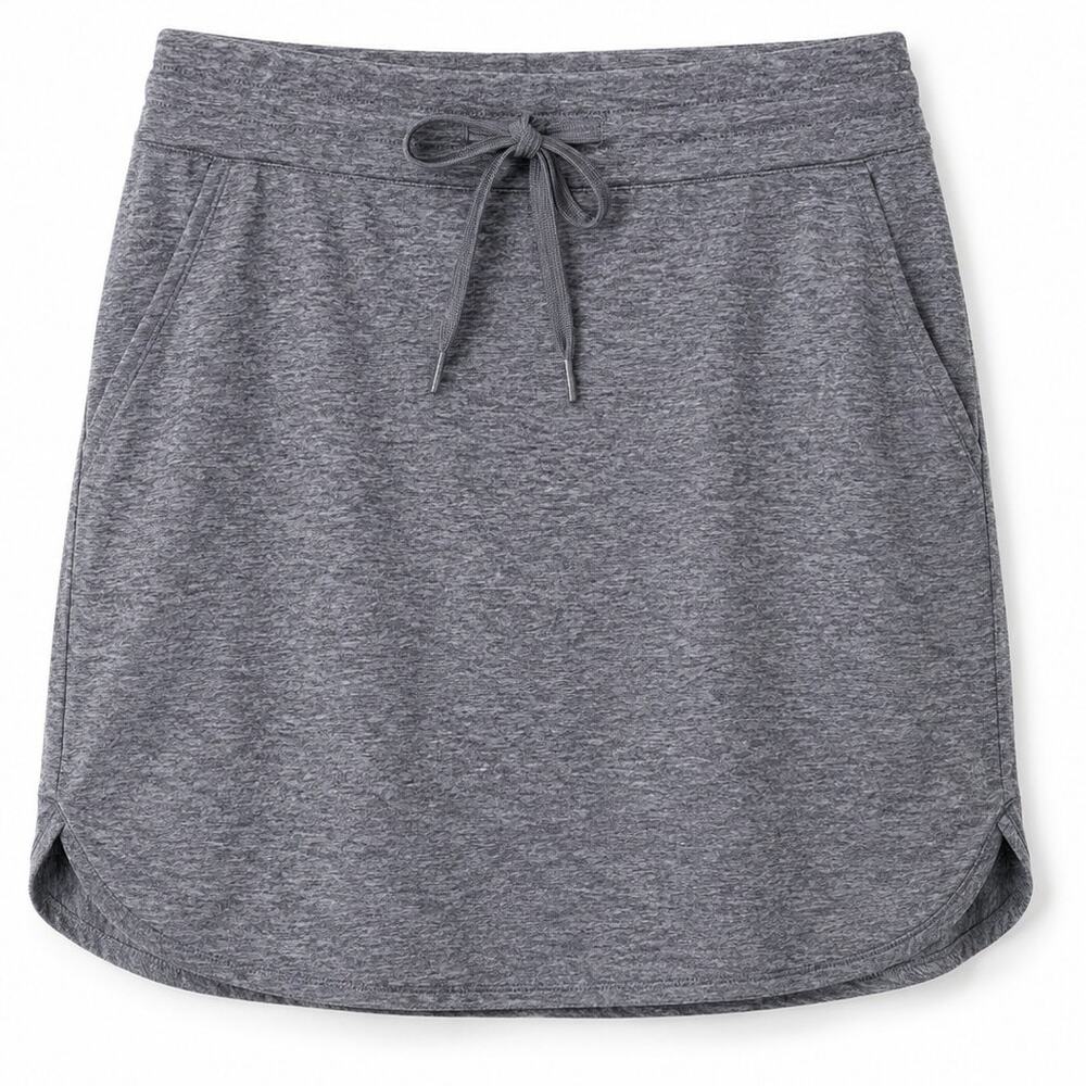Athleta Techie Terry Mini Skirt Womens L Heather Gray Drawstring Pockets UPF 30